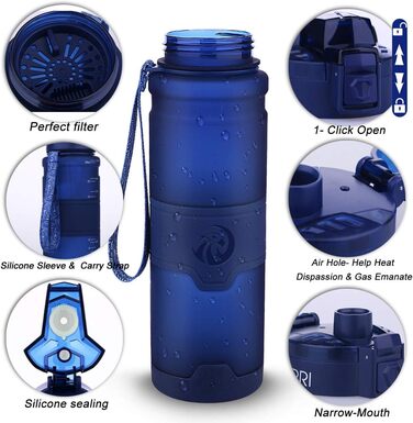 Спортивна пляшка ZORRI 500 мл, 1 л, 700 мл, 400 мл, BPA-Free, для води та газованих напоїв, без витоку, екологічна, для дітей, школи, спортзалу, фітнесу, велосипеду (темно-синій)