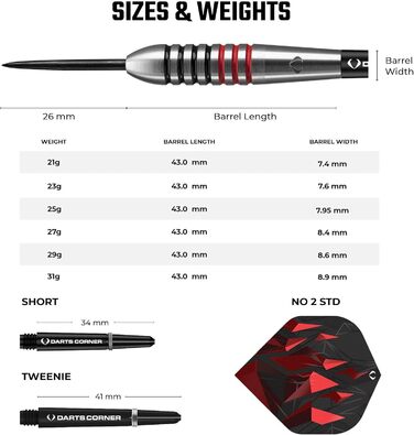Набір дартсів Darts Corner Astrofire 21 г — 90% вольфрам, сталеві наконечники, 6 флайтів, 6 шафтів, кейс, картка, кільця