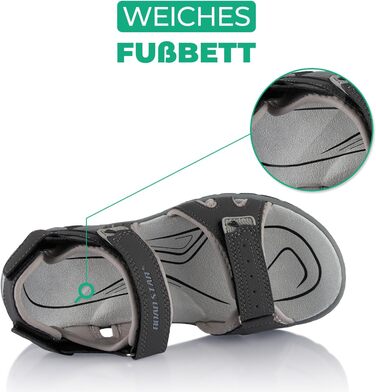 Трекінгові сандалії Fusskleidung для жінок та чоловіків, легкі літні сандалії з міцною прогумованою підошвою, сірі, розмір 37 EU