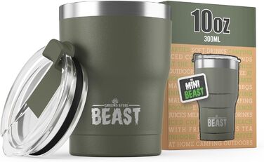 Термокружка Beast 900 мл армійсько-зелена, багаторазова, подвійні стінки, з 2 соломинками та щіткою, нержавіюча сталь, для кави й айс-кави, BPA-free