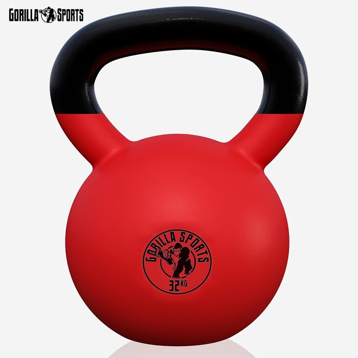 Кетлебел GORILLA SPORTS 32 кг з вініловим покриттям, гантеля-куля з чавуну для фітнесу та силових тренувань