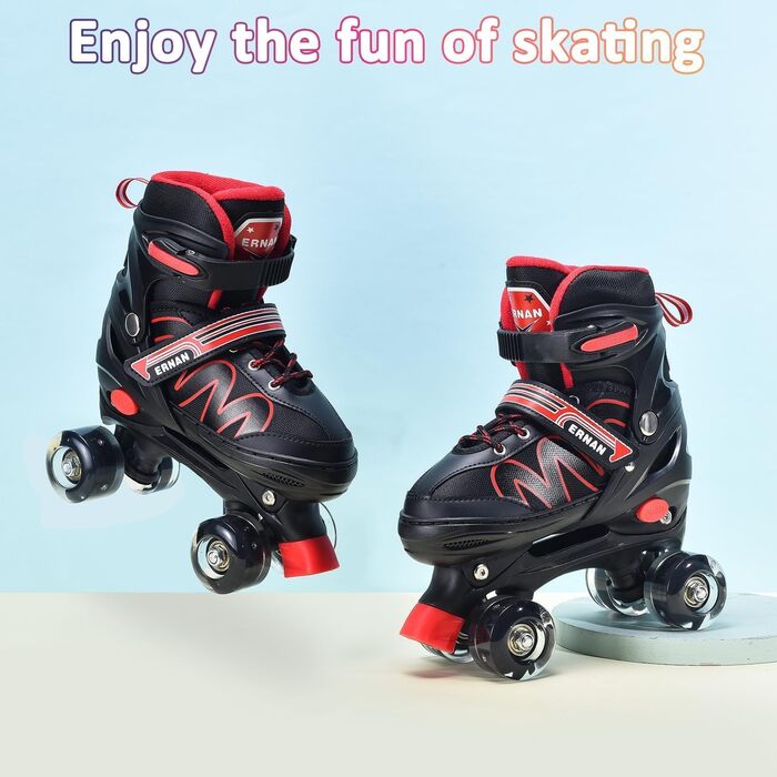 Дитячі ролики ERNAN з регулюванням, світлодіодні, для дівчаток та хлопчиків, підходять для початківців, 4 розміри, RED S