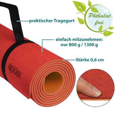 Килимок для йоги Alpidex, 190 x 61 x 0.6 см, неслизький, TPE, для фітнесу, гімнастики, пілатесу, йоги, тренувань (Лосось / Абрикос)
