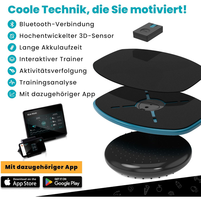 GoBalance Board App - Балансборд з Bluetooth сенсором, 12 ігор для тренувань, розваг та фітнесу. Зміцнює координацію та силу для підлітків та дорослих. GoBalance Sport-Play