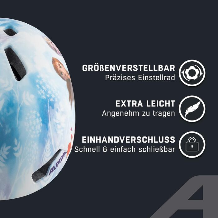 Дитячий велошолом ALPINA Hackney з LED, Frozen II, S (47-51 см) - легкий та міцний