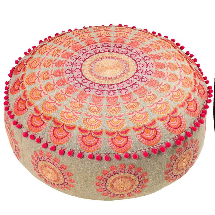 Пуф Mandala Life ART круглий рожевий 60x20 см, чохол з бавовни, бохо стиль, великий, для дому та домашніх тварин