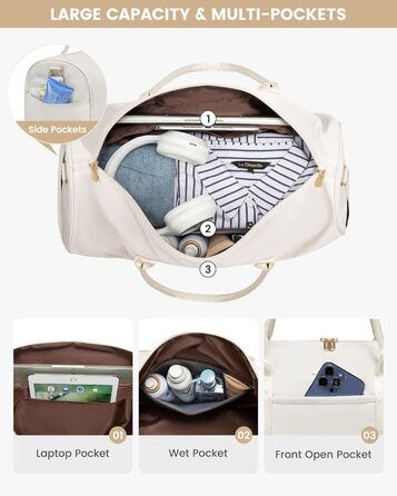 Сумка-мішок LOVEVOOK для подорожей: жіноча дорожня сумка-мішок з відділенням для взуття та мокрих речей, 2 шт. у наборі, 40 л, бежевий колір