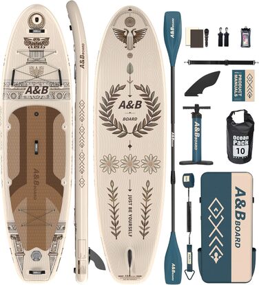 Надувний SUP-борд A&BBOARD з аксесуарами, 335x88 см, для підлітків та дорослих, бежевий + вінтажний