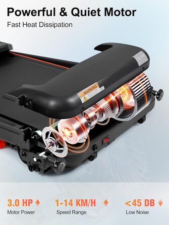 Біговий тренажер BTM для дому, 3.0PS, нахил, 1-14 км/год, складаний Walking Pad з LED дисплеєм, до 120 кг, чорний