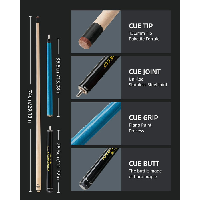 Професійна кий для більярду Crival Heavy Hitter Jump-Break-Queue: 3 частини, 137.2 см, з верхушки 13.2 мм, з клена, для стрибків та обривів