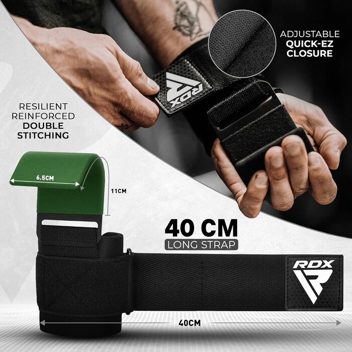 Навантажувальні гачки для важкої атлетики RDX, 8 мм, захист зап'ястя, професійні гачки для підйому штанги, фітнес, пауерліфтинг, чоловічі/жіночі, антиковзкі, армійного кольору