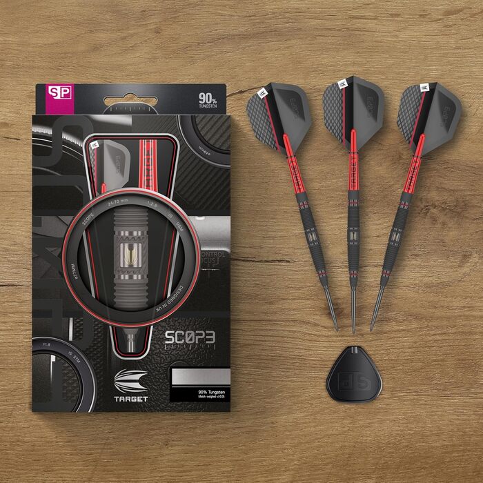 Професійний набір дротиків Target Darts Scope Swiss Point, 90% вольфрам, для гри в дартс, стілдарти червоно-чорні, з інструментом, 21-25 г