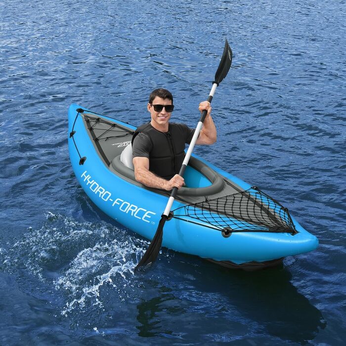 Надувний каяк Hydro-Force Cove Champion для 1 особи, комплект із веслом, насосом і сумкою, синій, 2023