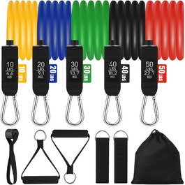 Набір еластичних стрічок для фітнесу, йоги та реабілітації: 5 стрічок, ручки, петлі для ніг та дверний анкер