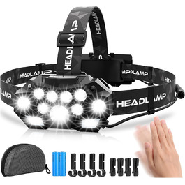 Ліхтар на лоб LED, 20000 люмен, 11 режимів, з датчиком руху, водонепроникний IPX4, для риболовлі, кемпінгу, велоспорту та піших прогулянок