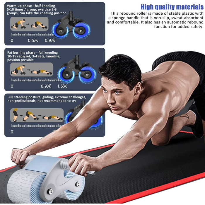 AB Roller TWSOUL: тренажер для пресу з автоматичним відскоком та килимком, для силових тренувань