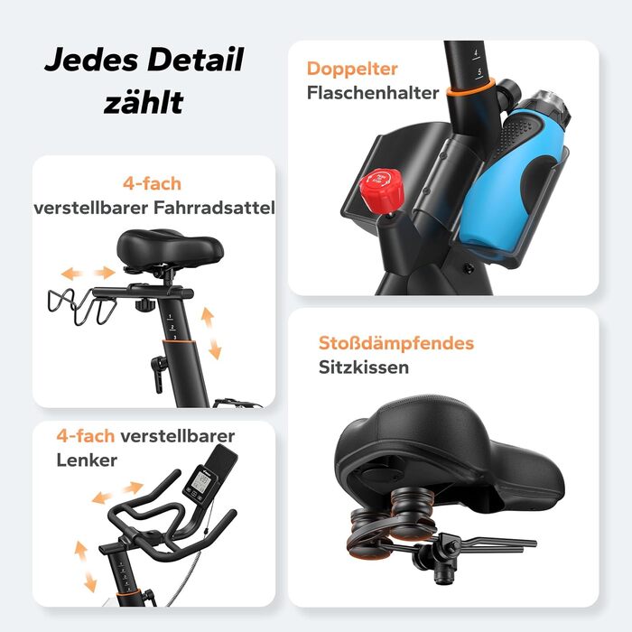 Велотренажер MERACH з магнітним опором, тихий, для дому, 158 кг, з додатком, чорний