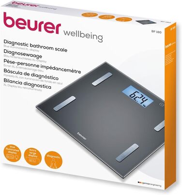 Діагностичні ваги Beurer BF 180, вимірювання жиру, ІМТ, велика LCD, чорні