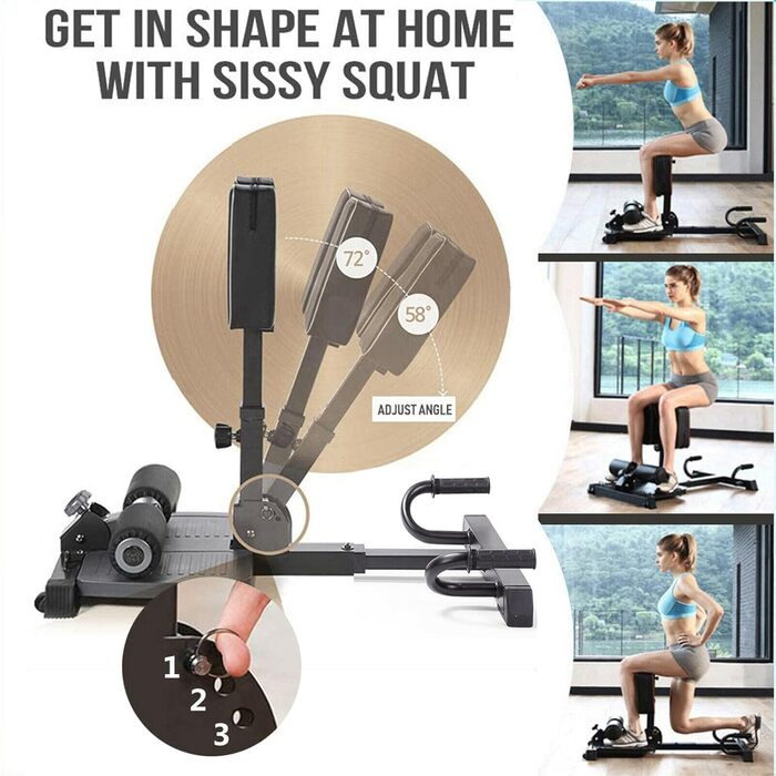 Мультифункціональна фітнес-лава Leikefitness Deluxe 8400 для дому, глибока Sissy-присідання, чорна
