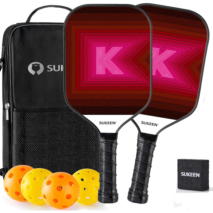 Набір ракет для піклболу Sukeen: 2 ракетки з фібергласовою поверхнею, для чоловіків та жінок, рожево-червоний колір