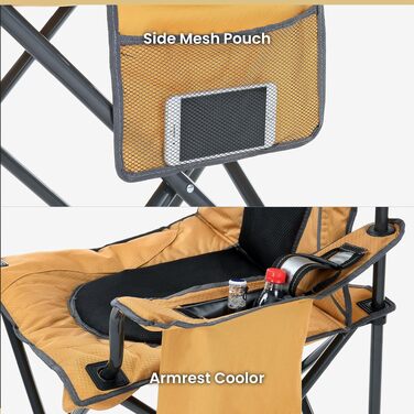 Складаний кемпінговий стілець ARROWHEAD OUTDOOR Deluxe з вбудованим охолоджувачем та підстаканником, світло-коричневий, полотно