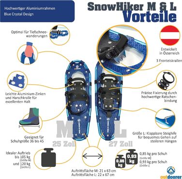 Легкі снігоступи outdoorer SnowHiker з алюмінієвою рамою та храповим кріпленням для жінок і чоловіків