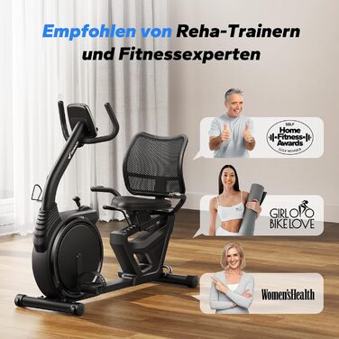 Велотренажер MERACH Liegeergometer для дому з 8 рівнями регулювання опору, легкий, з Bluetooth, LCD-дисплеєм та датчиками серцевого ритму, чорний