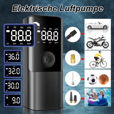 Електричний насос Viafexna 6000mAh, 150 PSI, з манометром для авто, велосипедів, м'ячів, матраців, лампа та Powerbank
