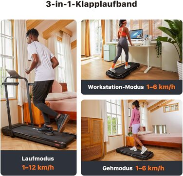Електричний біговий тренажер Mobvoi Home Laufband SE 2.5 PS, 12 км/год, компактний, складний, з пультом ДУ, для дому, з додатком TicSports, чорний