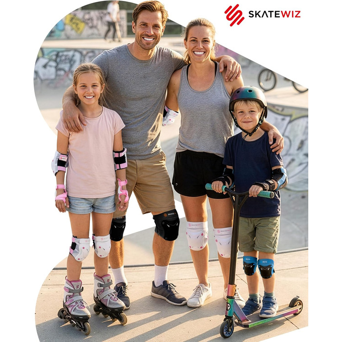 Набір захисту SKATEWIZ 6 шт. для дітей та дорослих - наколінники, налокітники, захист зап'ястків, чорний Protect-1 XS