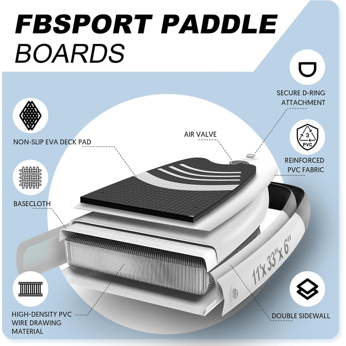 SUP дошка надувна FBSPORT, комплект для Stand Up Paddling 15 см, з регульованим алюмінієвим веслом та насосом