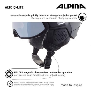 Лижний шолом ALPINA ALTO Q-LITE з візором для дорослих, чорний матовий, 51-55 см, сучасна посадка, контрастне скло, ударопоглинаючий, регульований