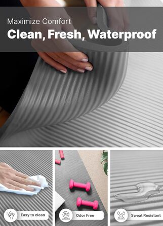 ROMIX Килимок для йоги 183x80 см, 10-15 мм товщина, неслизький, екологічний, гіпоалергенний, без латексу, сірий, для дому та подорожей