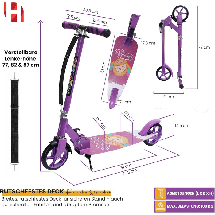 Самокат дитячий Habib Cityroller складаний, регульований, з широкою декою, фіолетовий (6-16 років)