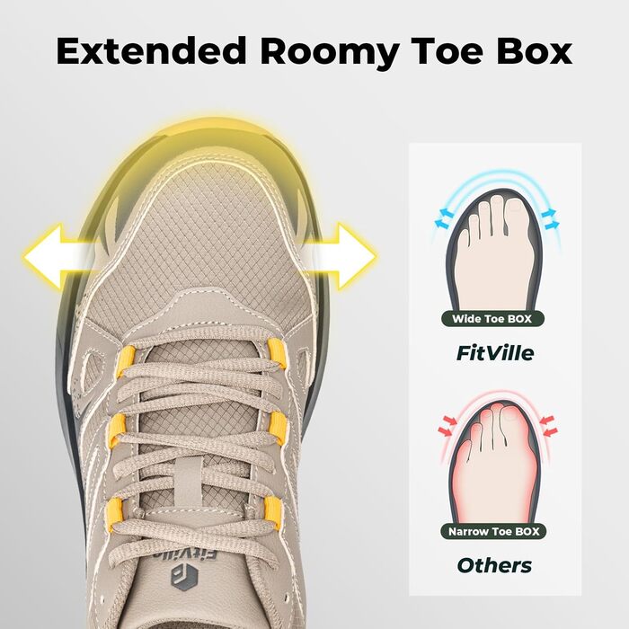 Черевики для хайкінгу FitVille Extra Weit для чоловіків, водонепроникні, трекінгові півчеревики, Outdoor, з підтримкою склепіння стопи, розмір 40-50 (45 EU Weit), світло-коричневий, темно-сірий