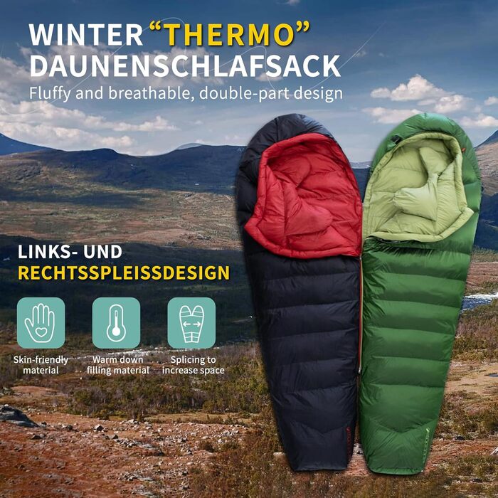 Спальний мішок BUERTS Daunen, 620FP, компактний, для дорослих та підлітків, 16°C, чорний