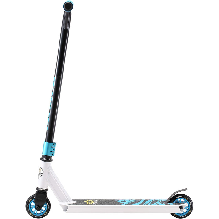 Трюковий самокат STAR SCOOTER для дітей від 7 років і дорослих, до 100 кг, 100 мм, алюмінієвий, біло-синій, для початківців
