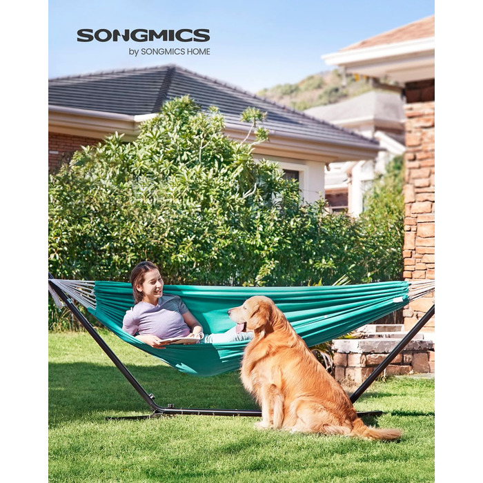 Гаммак SONGMICS подвійний, 245 x 150 см, 150 кг, з сумкою та стропами, для тераси, балкона, саду, кемпінгу, блакитний