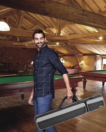 Чохол для більярдної кістки, 10 x 13 см, з кишенями, на 4 кістки, 5 аксесуарів, з підкладкою, м'який та міцний, з регульованими плечовими ременями для чоловіків та жінок (Чорний / Сірий)