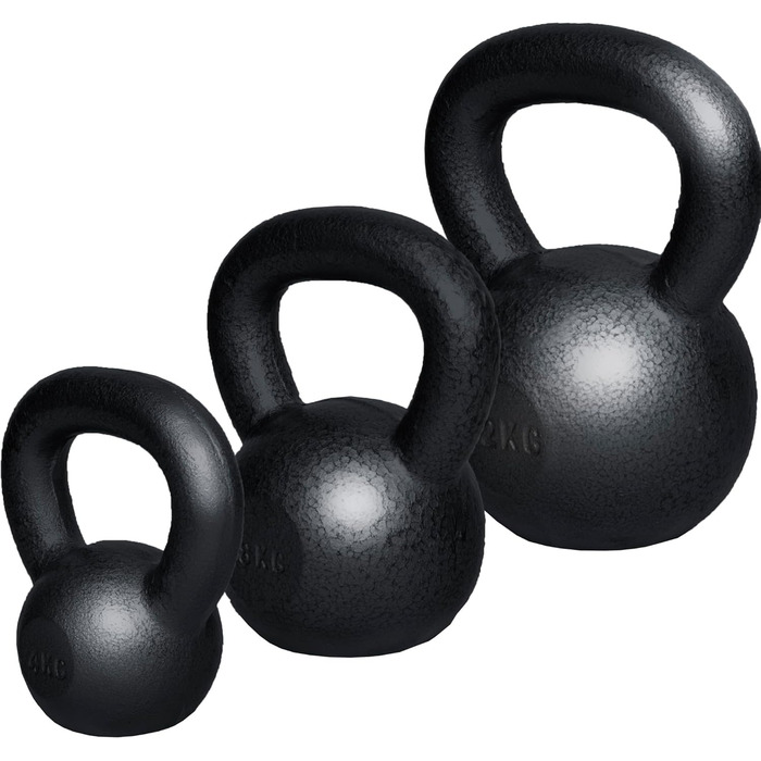 Кетлбелл GORILLA SPORTS® 2-32 кг, гачане залізо, для силових тренувань, одиничний або набір, захисне покриття, срібний/чорний