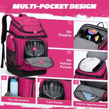 Чохол для лижних черевиків Maelstrom 55 л, великий туристичний рюкзак для чоловіків та жінок, водонепроникний мішок для сноубордичних черевиків та аксесуарів (Рожевий)