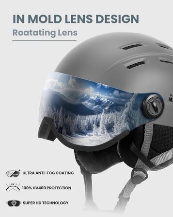 Шолом для сноубордингу та лиж OutdoorMaster з маскою, захисний EPS-піна, 14 вентиляційних отворів, сірий матовий, M