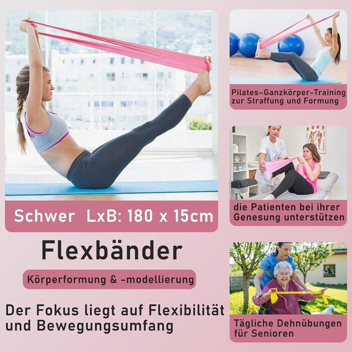 Pilates-кільце з набором для домашніх тренувань: Magic Circle 35 см, утяжелители для щиколоток та зап'ясть, гумові стрічки, для початківців, рожевий колір