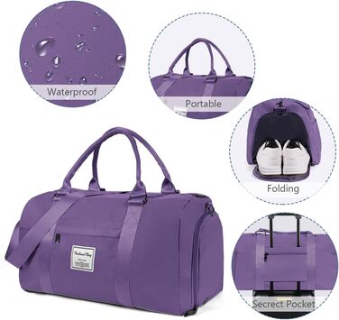 Спортивна сумка Flintronic: дорожня сумка, містка для подорожей, з відділенням для взуття та мокрих речей, водонепроникна, для чоловіків та жінок, чорна (#3 фіолетовий)