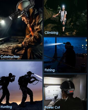 LED налобний ліхтар перезарядна, 100 000 люкс, 12 режимів, червоне світло, IPX7, для кемпінгу, риболовлі, активного відпочинку