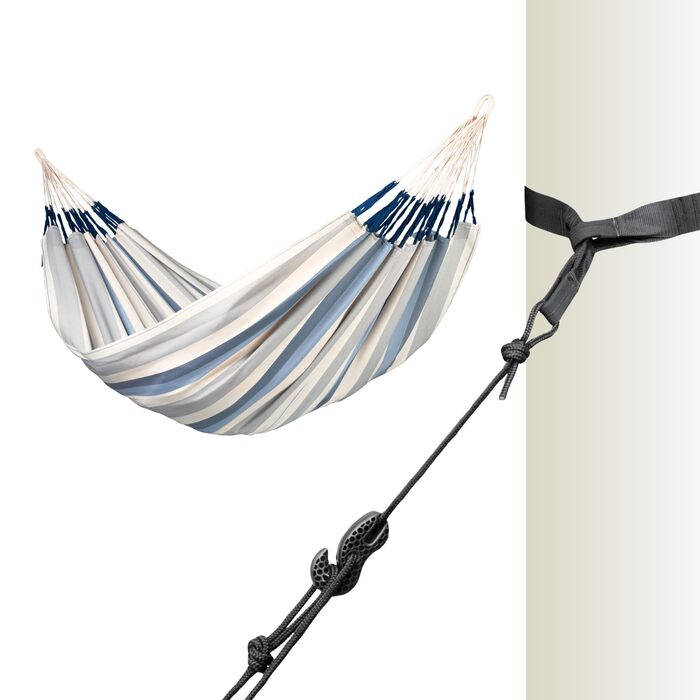Гамак LA SIESTA® Brisa: ручної роботи з Колумбії, 160 см, для дому та відпочинку на природі (Sea Salt, для двох, з кріпленням до дерева/стовпа)
