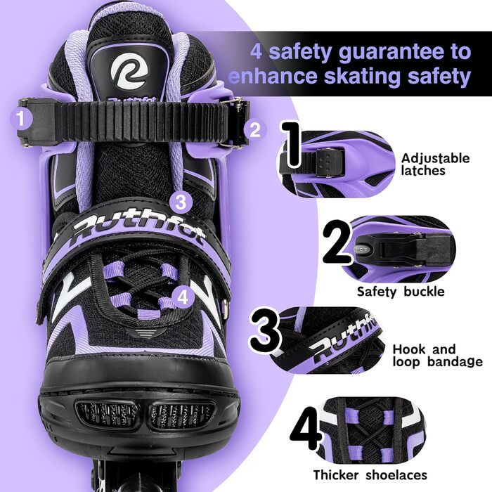 Регульовані ролики для дітей (хлопчики та дівчатка), світлові ролики, розмір L (37.5-41), фіолетовий