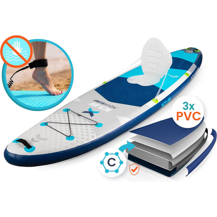 Надувний SUP Neo-Sport Stand Up Paddle Board 10.6 (320 см) з аксесуарами: насос, весло, leash, рюкзак (блакитний та сірий)