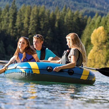 Надувний човен Intex Challenger 3: комплект з 3 шт., 295x137x43 см, блакитний/жовтий, для одного