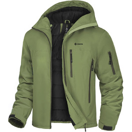 Чоловіча лижна куртка GEMYSE з інтегрованими лямками та капюшоном. Тепла зимова куртка, водонепроникна вітрозахисна куртка для сноубордингу та походів. Колір: хакі.